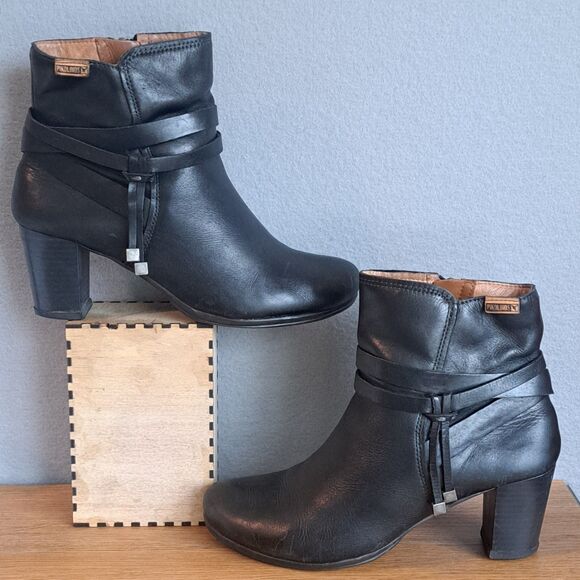 Pikolinos Verona Women 38 7.5 Black Leather Mid-Calf Zip Boots Ankle Heels - Picture 5 of 11